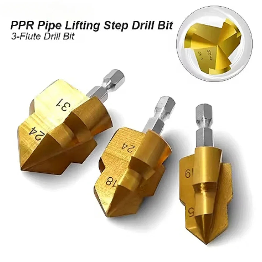PPR Pipe Step Drill Bit Set 20/25/32mm – Hex Shank Step Drill Bit Set SPOT