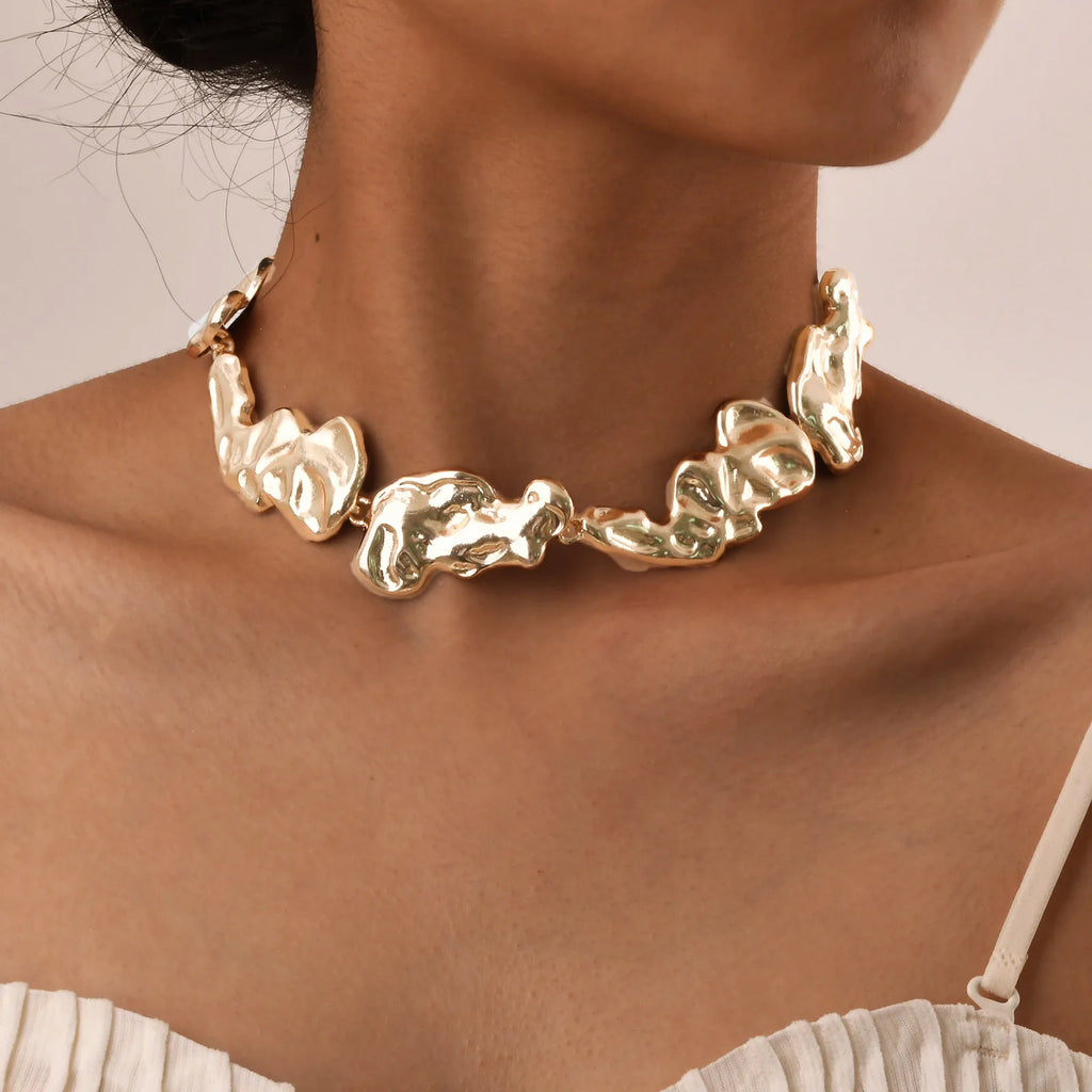 14K Gold Plated Geometric Lava Choker Necklace | Minimalist Choker Necklace SPOT Default Title