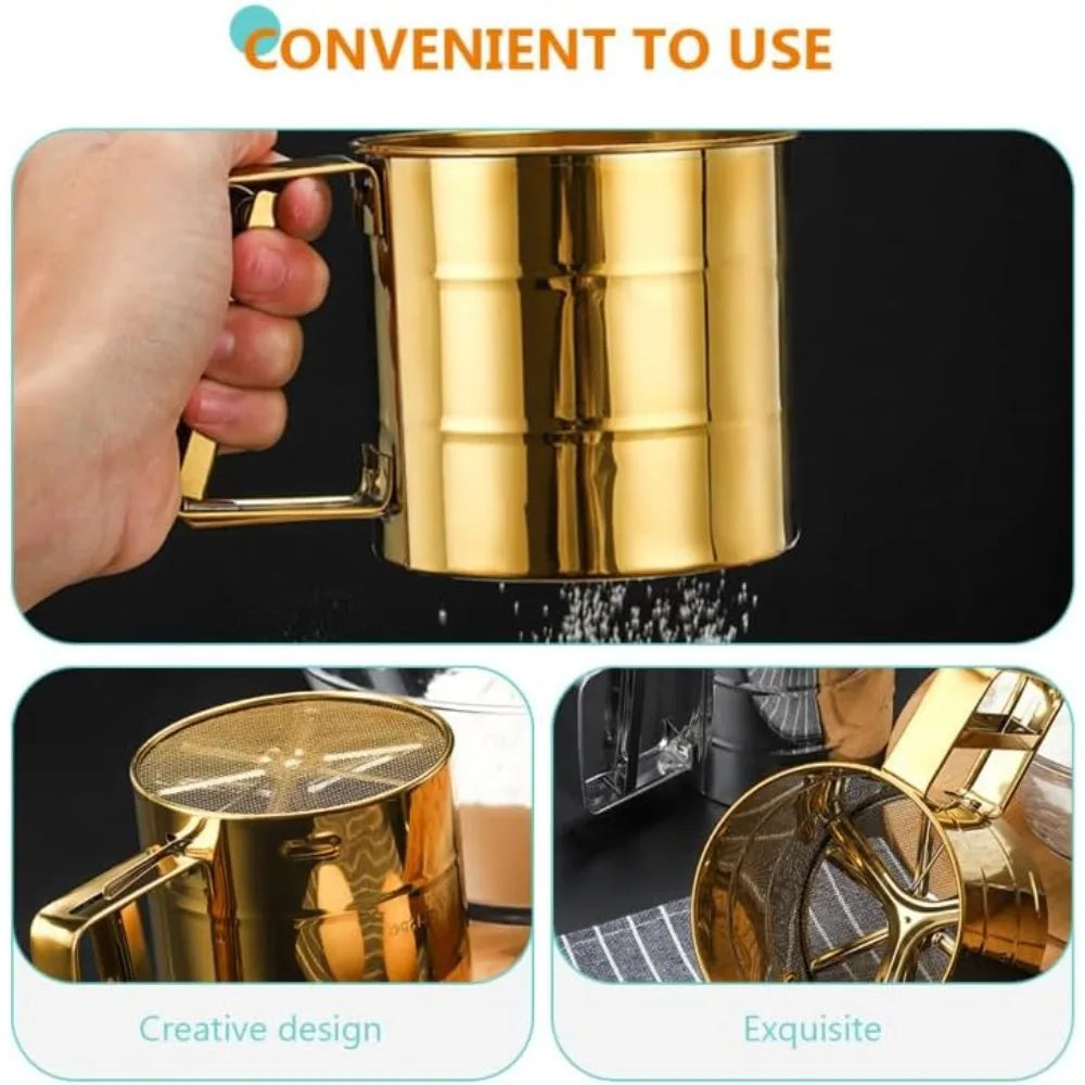 Stainless Steel Flour Sifter – Gold Cup Baking Sieve Baking Flour Sifter SPOT