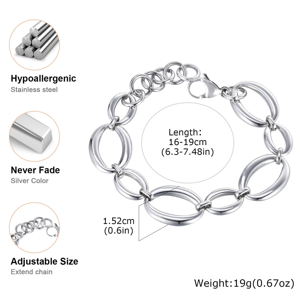 Meaeguet Silver Chunky Chain Bracelet – Stainless Steel Women Chain Link Bracelet SPOT