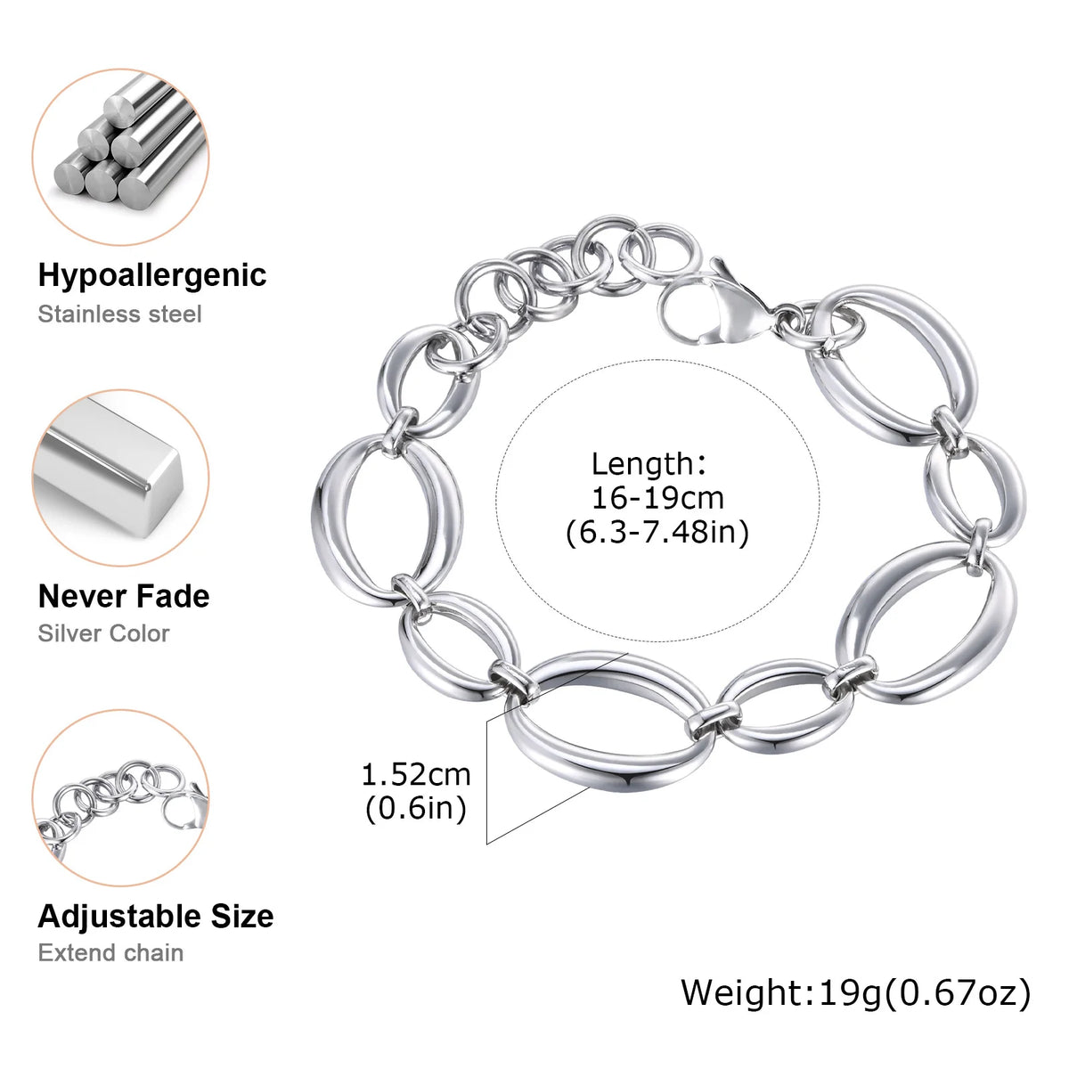Meaeguet Silver Chunky Chain Bracelet – Stainless Steel Women Chain Link Bracelet SPOT