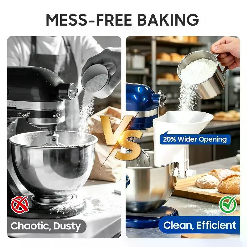 Wide Mouth Flour Funnel for Stand Mixer – Universal Clamp-On Mixer Funnel Accessory SPOT