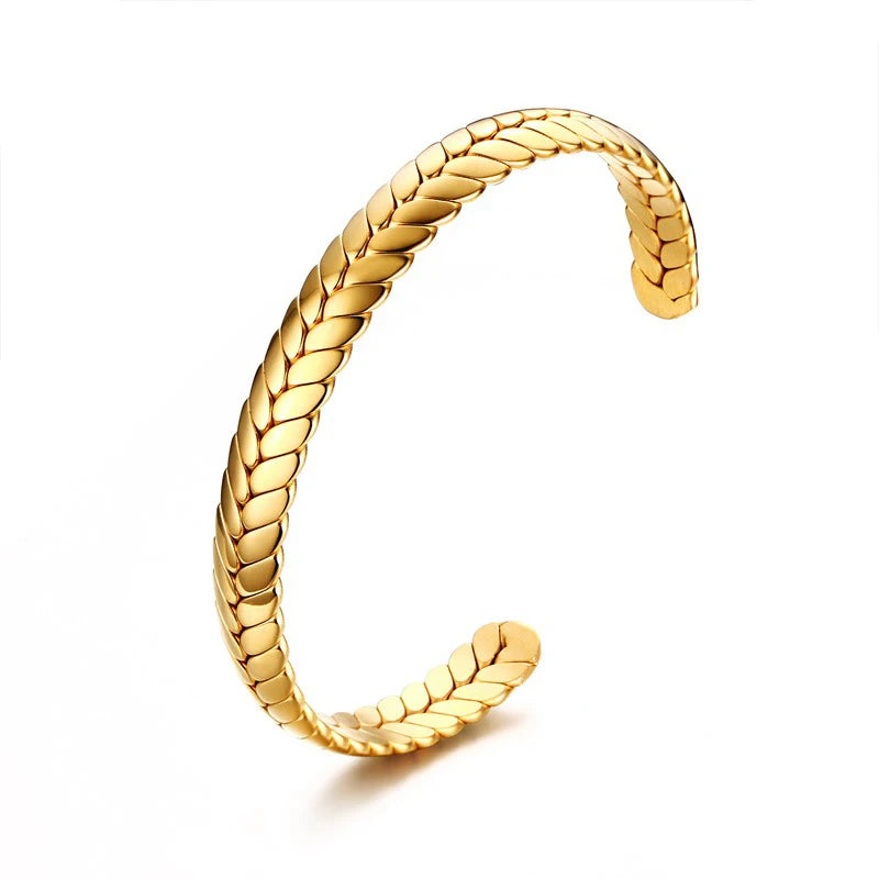 Twisted Rope Open Cuff Bangle – Gold Stainless Steel Bracelet Cuff Bangle Bracelet SPOT Wheat cuff bangle