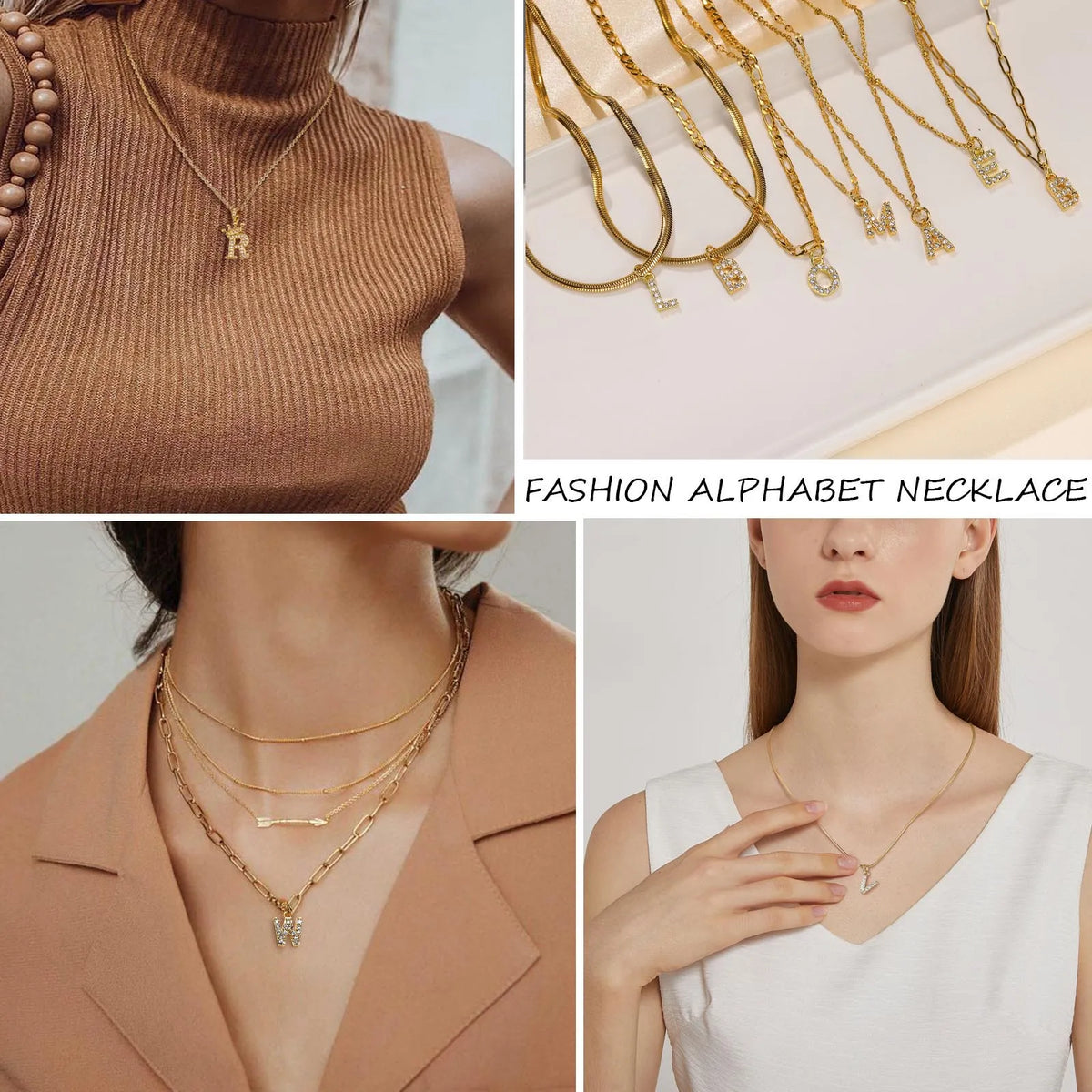 Zirconia Initial Letter Necklace – Gold Snake Chain A–Z Initial Pendant Necklace SPOT