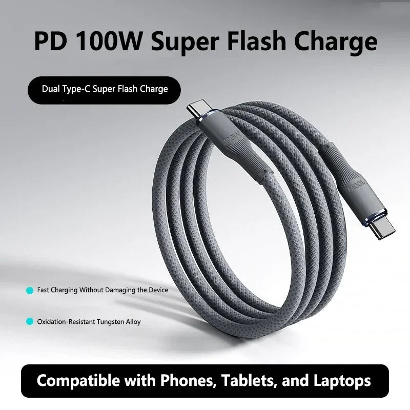 100W 6A Braided USB-C to USB-C Fast Charging Cable | 1m–2m USB-C Charging Cable SPOT C to C 2m