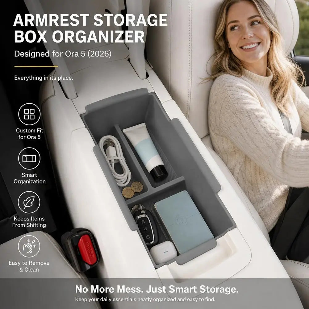 ORA 5 Center Console Armrest Storage Tray – TPE Organizer Console Storage Organizer SPOT