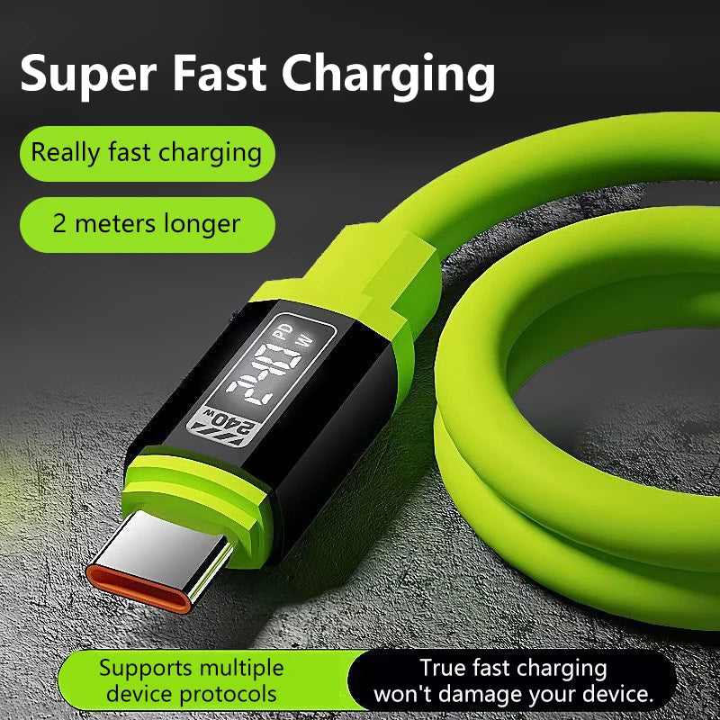 240W USB-C to USB-C Silicone Fast Charging Cable 6A PD USB-C Charging Cable SPOT