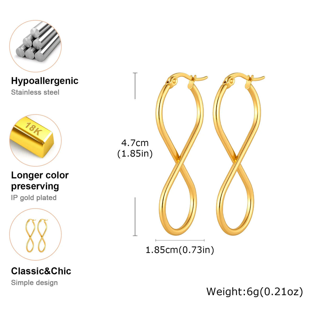 Twisted Infinity Hoop Earrings – 18K Gold Stainless Steel Hoop Earrings SPOT