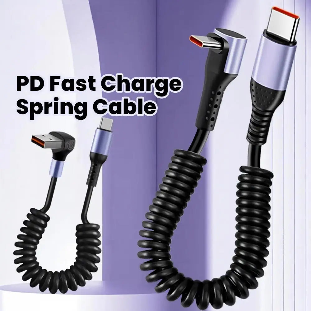 66W USB-C Retractable Spring Fast Charging Cable | Type C USB-C Charging Cable SPOT