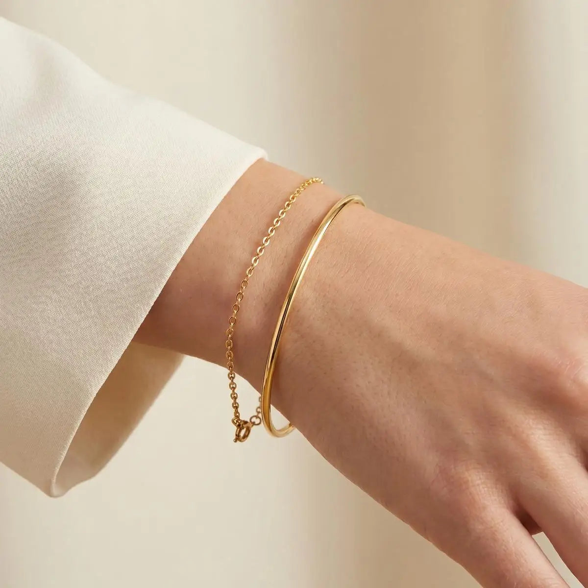 18K Gold Plated Half Chain Bangle Bracelet | Women's Cuff Bangle Bracelet SPOT