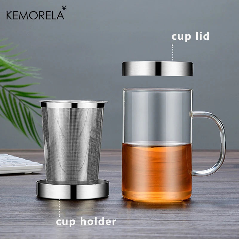 KEMORELA 500ml Borosilicate Glass Tea Mug with Steel Infuser Glass Tea Infuser Mug SPOT