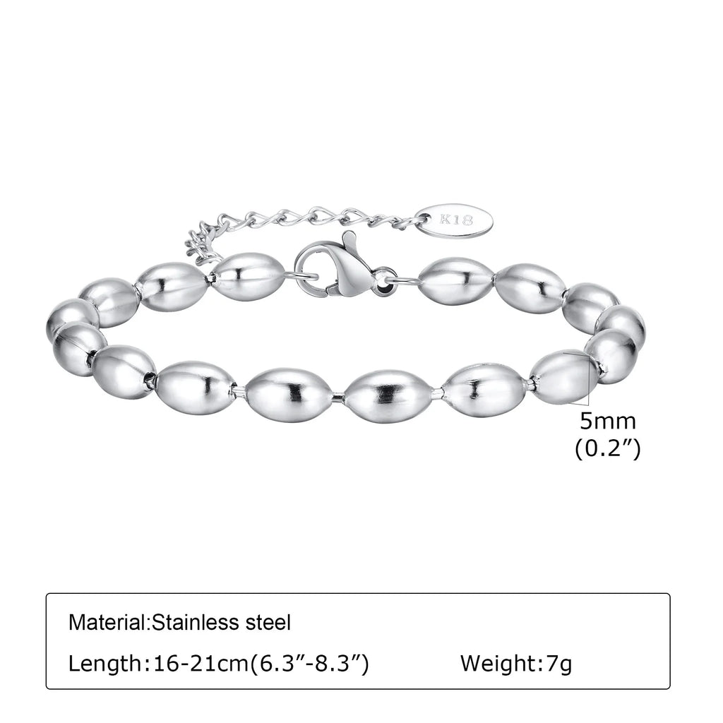 18K Gold Plated Oval Beaded Bracelet – Stackable Bangle Women Beaded Chain Bracelet SPOT