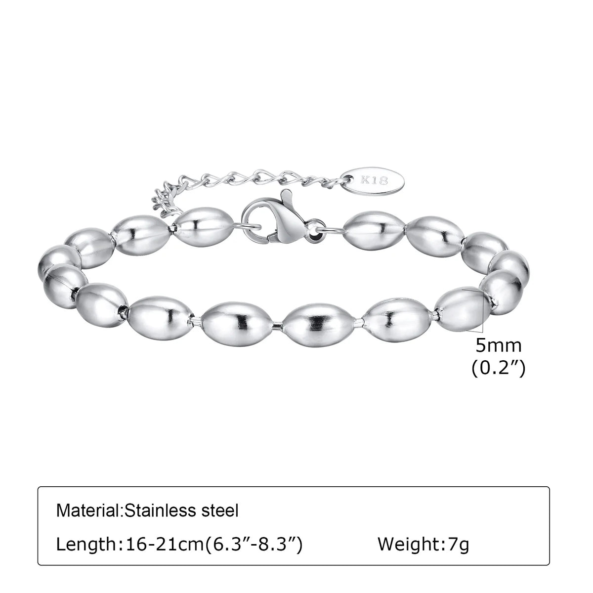 18K Gold Plated Oval Beaded Bracelet – Stackable Bangle Women Beaded Chain Bracelet SPOT