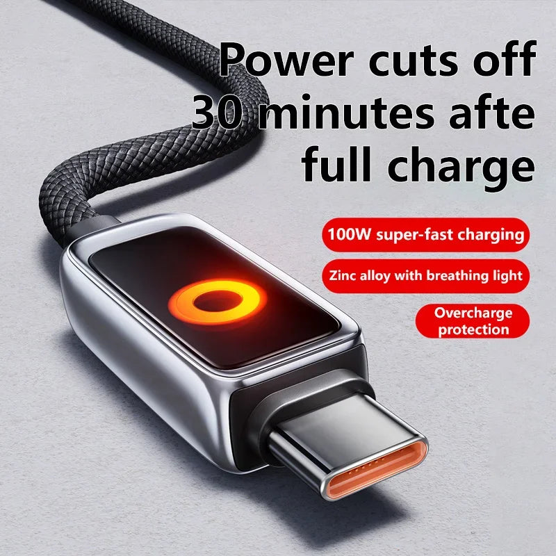 100W USB-C Fast Charging Cable 1M/2M – Auto Power-Off USB-C Charging Cable SPOT