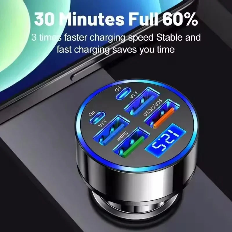 6-Port 120W USB Car Charger – PD & QC3.0 Fast Charging USB Car Charger SPOT