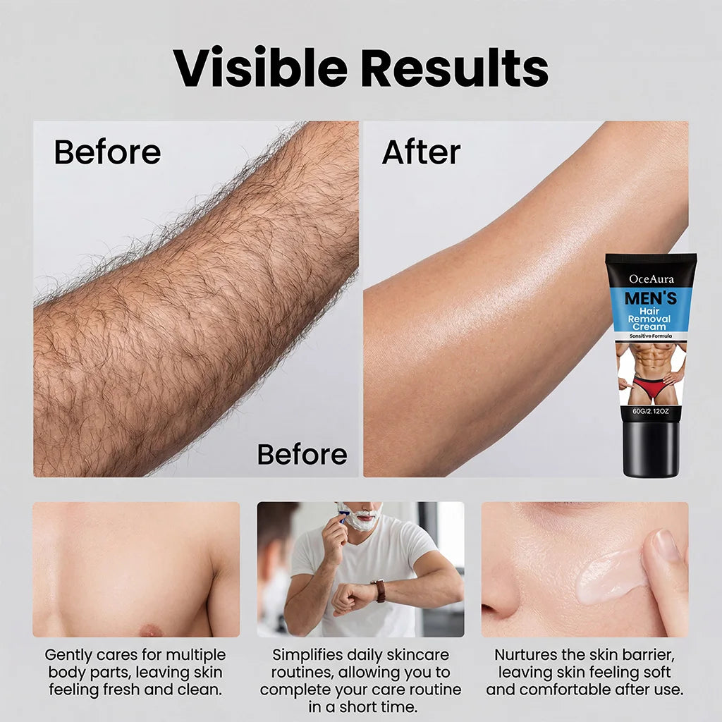 OceAura Men's Depilatory Cream – Fast Hair Removal, 60g Hair Removal Cream SPOT