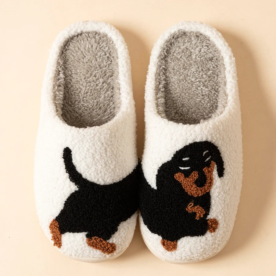 Dachshund Dog Women's Indoor Slippers – Cozy Winter Cotton Women's Indoor Slippers SPOT 38-39 WHITE