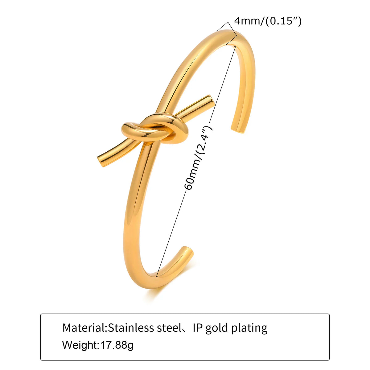Women's Gold Knot Open Cuff Bangle – Stainless Steel Bracelet Cuff Bangle Bracelet SPOT B-432G