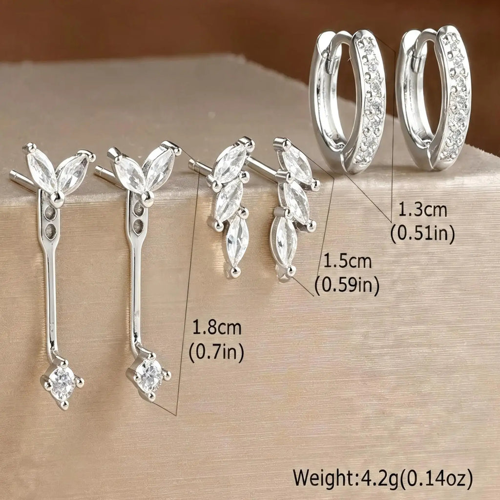 Huggie Stud Earrings Set – Marquise CZ Leaf Drop, 3 Pairs Huggie Stud Earrings SPOT Default Title