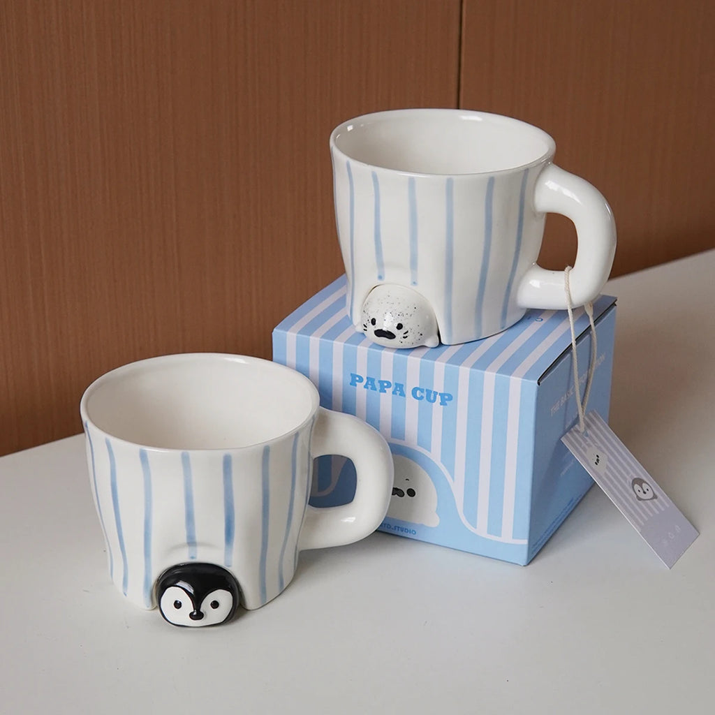 Cute Penguin Ceramic Coffee Mug – Striped Porcelain Cup Ceramic Coffee Mug SPOT