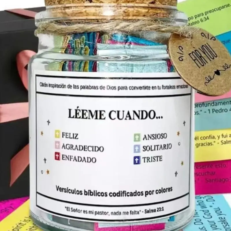 Spanish Bible Verse Prayer Jar – 90 Scripture Cards in Glass Scripture Verse Jar SPOT