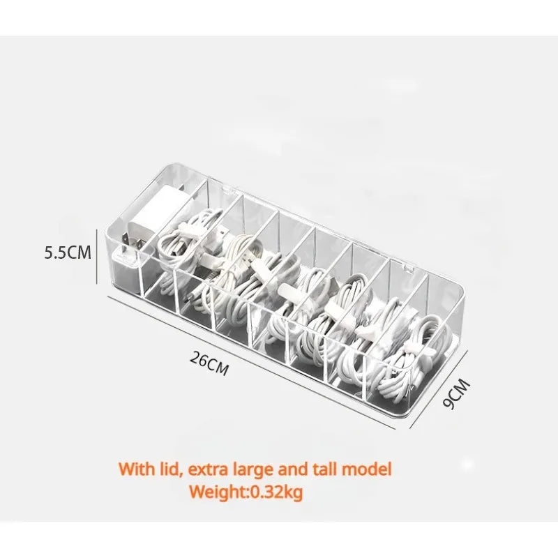 8-Grid Cable & Desk Organizer Box with Dustproof Cover Desktop Storage Organizer SPOT
