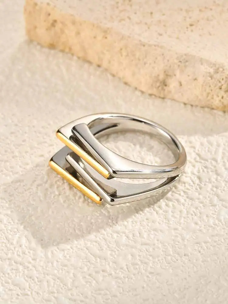 Meaeguet Geometric 18K Gold Plated Women's Ring – 3-Layer Fashion Ring SPOT