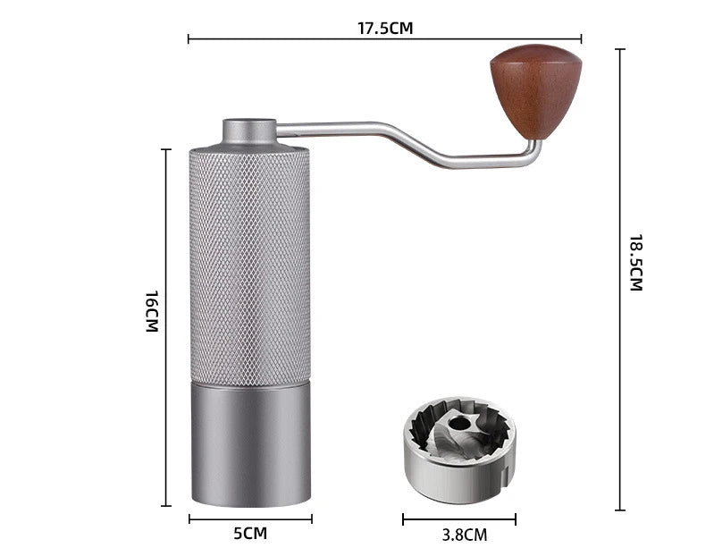 DUTRIEUX Portable Manual Burr Coffee Grinder – Al-Alloy Manual Coffee Grinder SPOT Silver 5 star