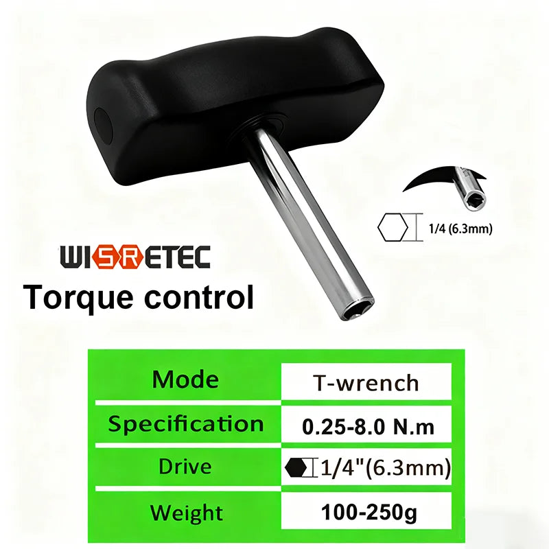 WISRETEC T-Handle Preset Torque Wrench 1.6–8Nm 1/4" Hex Preset Torque Wrench SPOT