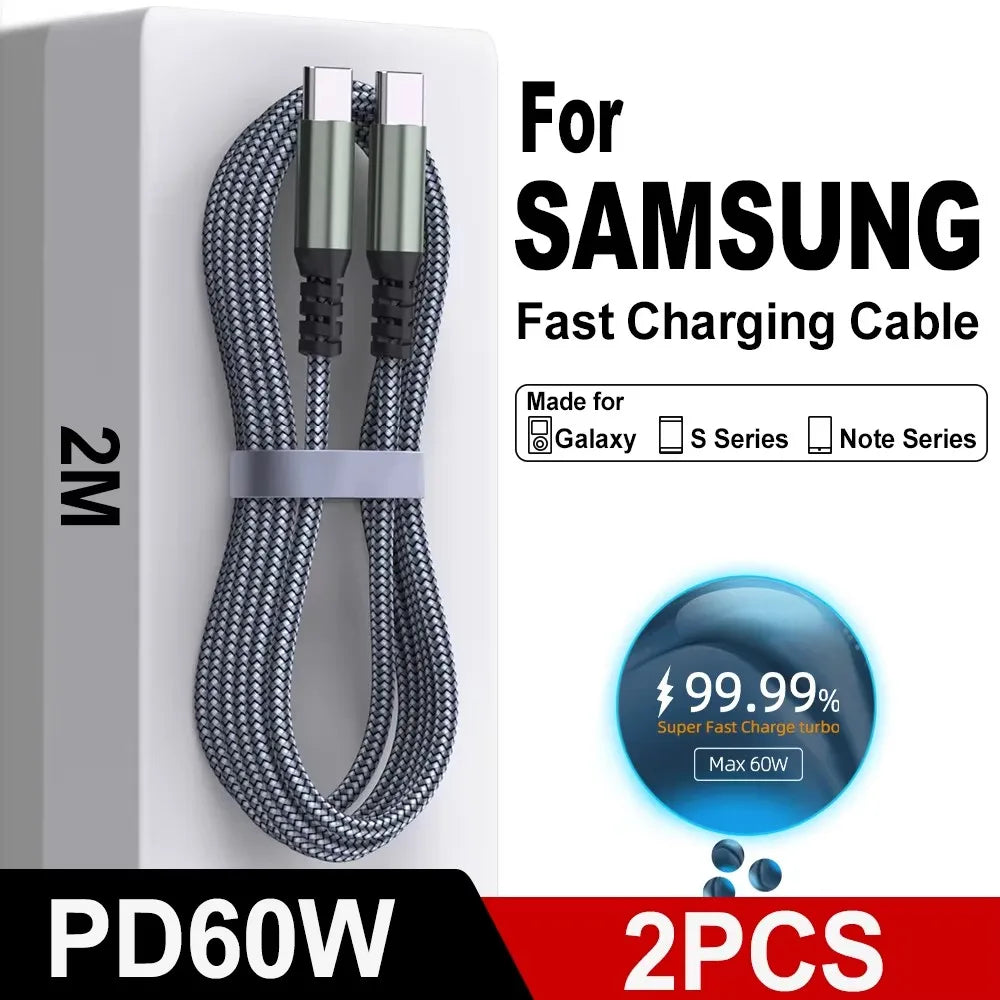 60W PD USB-C Braided Fast Charging Cable 1M 2M 3M | Type-C USB-C Charging Cable SPOT