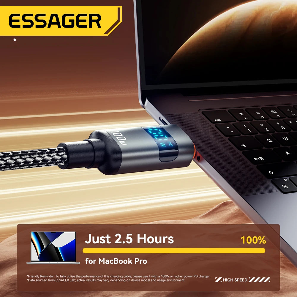 Essager 100W USB-C Cable 5A PD Fast Charging with LED USB-C Charging Cable SPOT