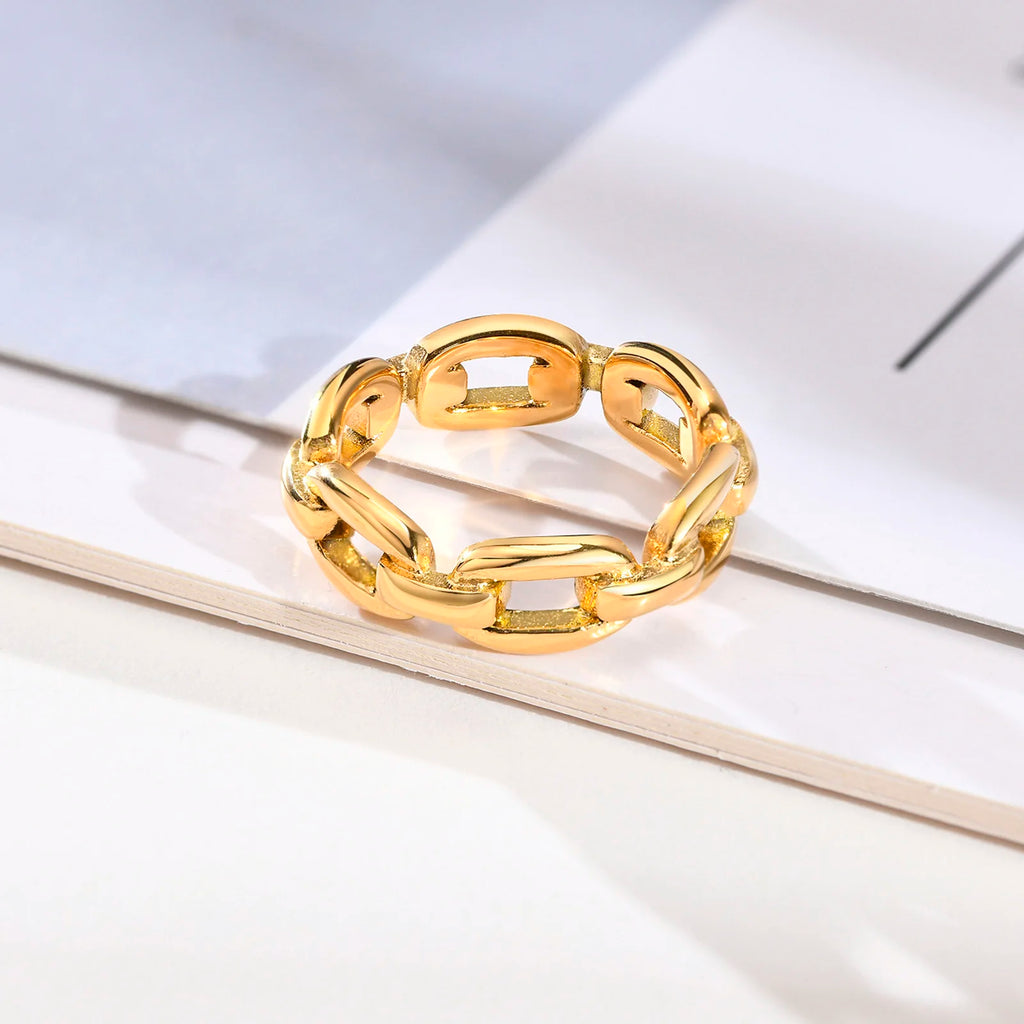 Thick Cable Chain Ring – 18K Gold Stainless Steel Stacking Gold Chain Ring SPOT