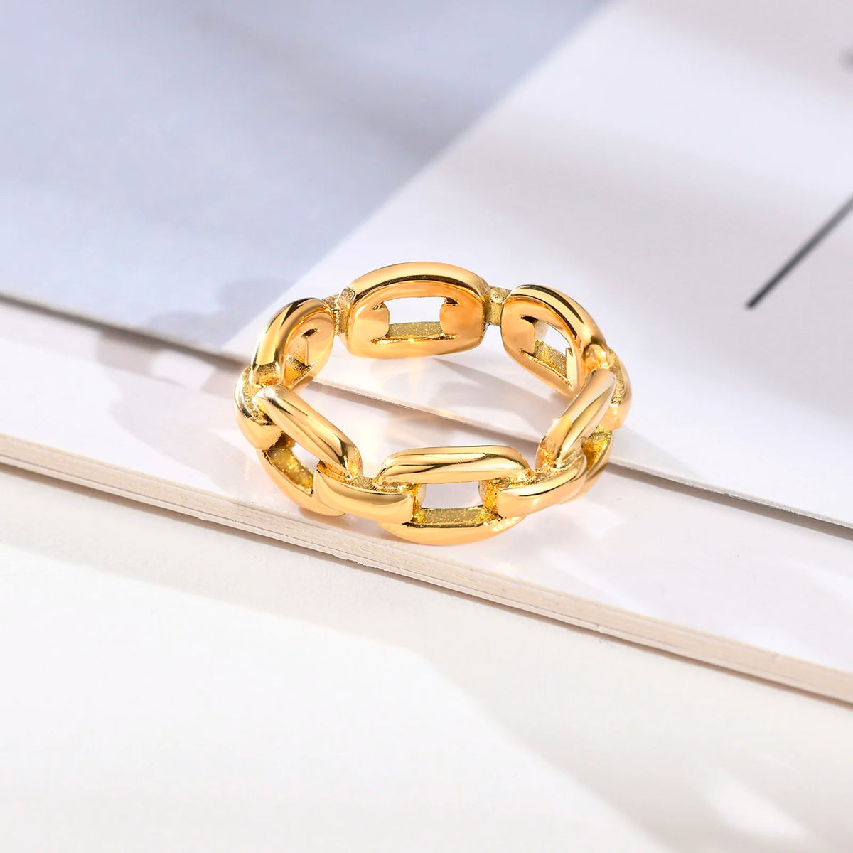 Thick Cable Chain Ring – 18K Gold Stainless Steel Stacking Gold Chain Ring SPOT