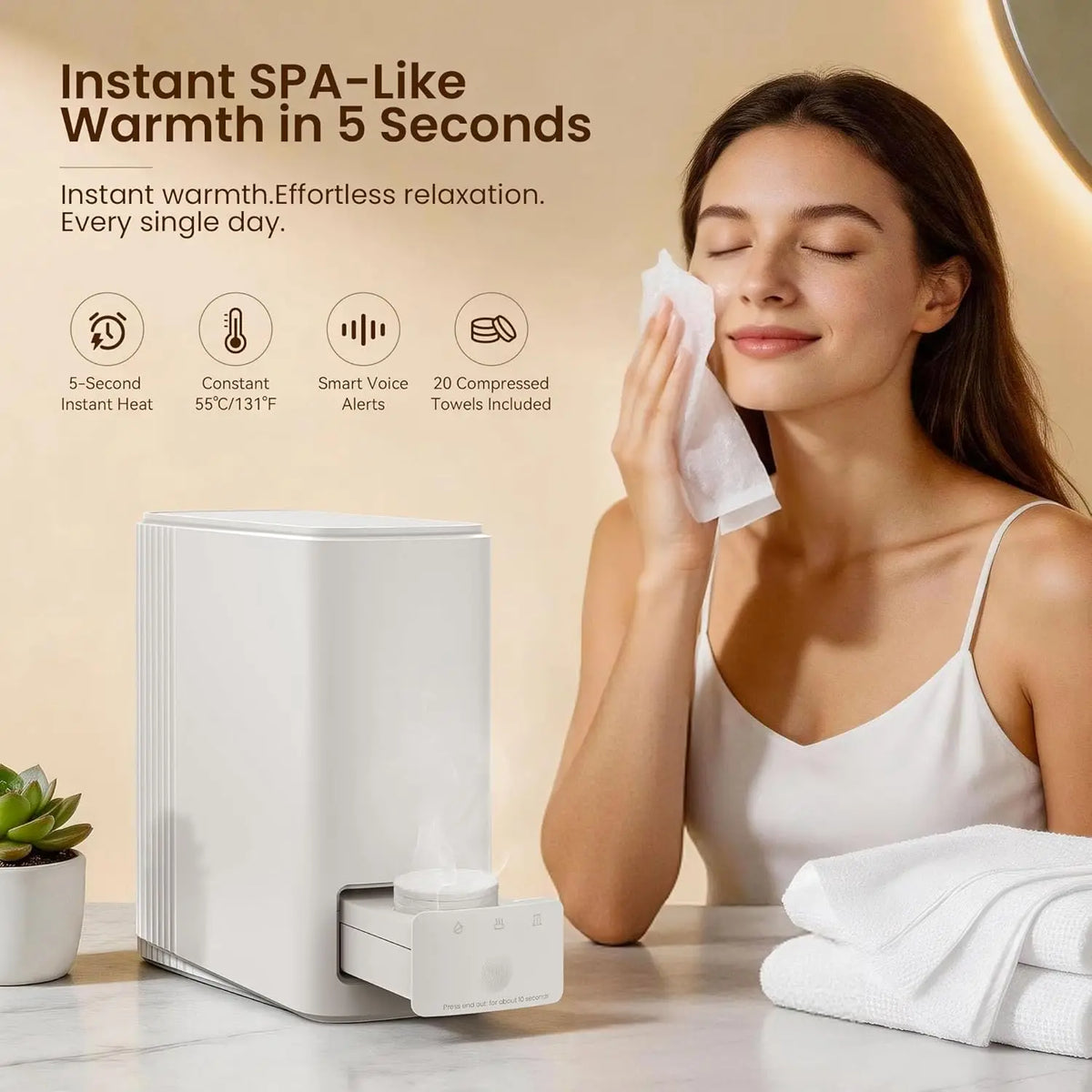 Smart Portable Heated Compressed Towel Dispenser | Auto Expand Towel Warmer Dispenser SPOT