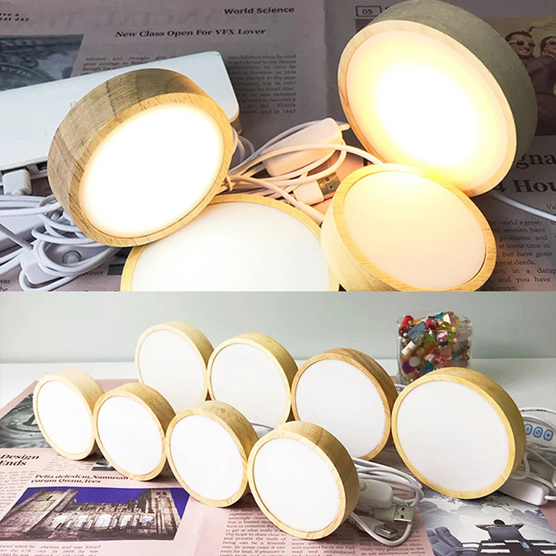 Wooden LED Light Base – USB Rotating Crystal Display Stand LED Display Stand SPOT