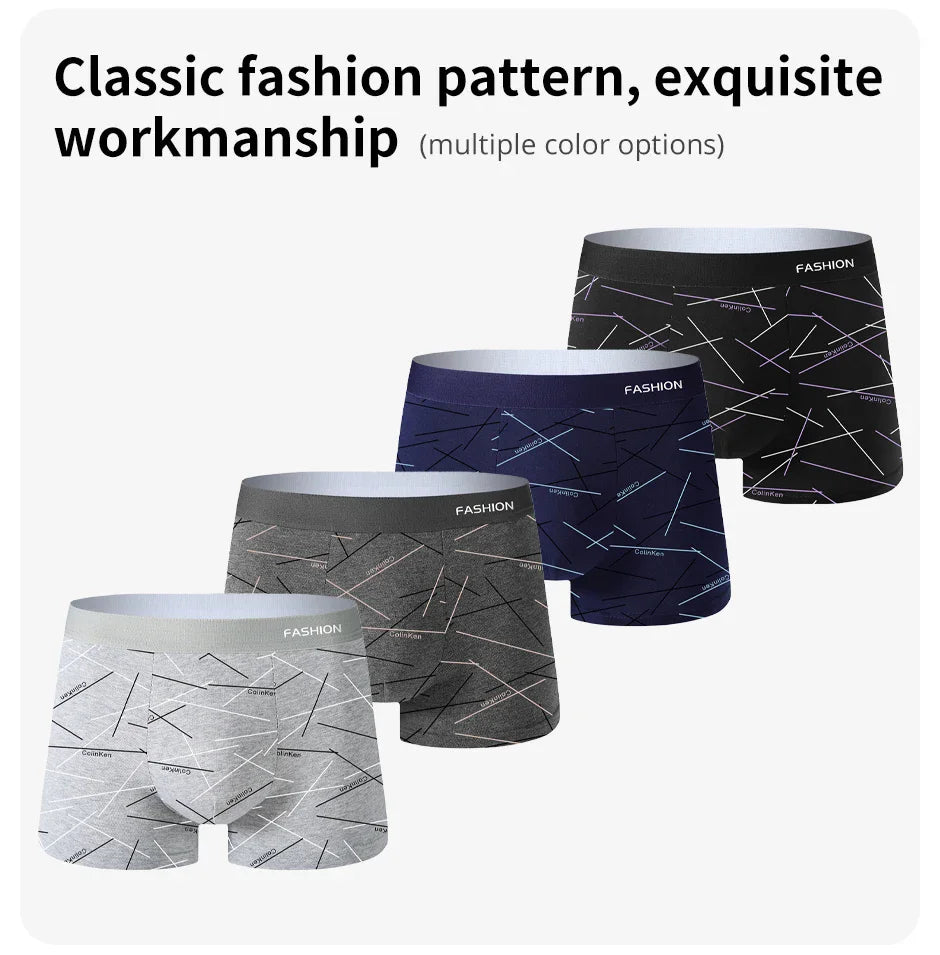 4-Pack Men's Stretch Boxer Briefs – Soft Breathable Line Print Men's Boxer Briefs SPOT