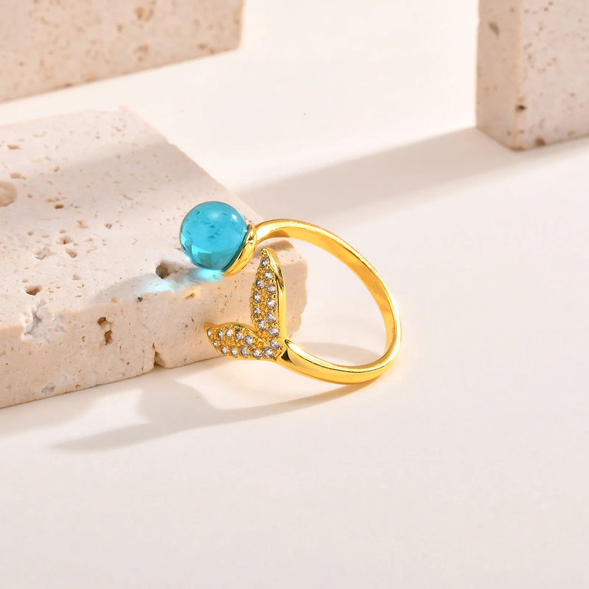 Mermaid Tail Adjustable Ring – 18K Gold Pavé CZ Statement Fashion Statement Ring SPOT