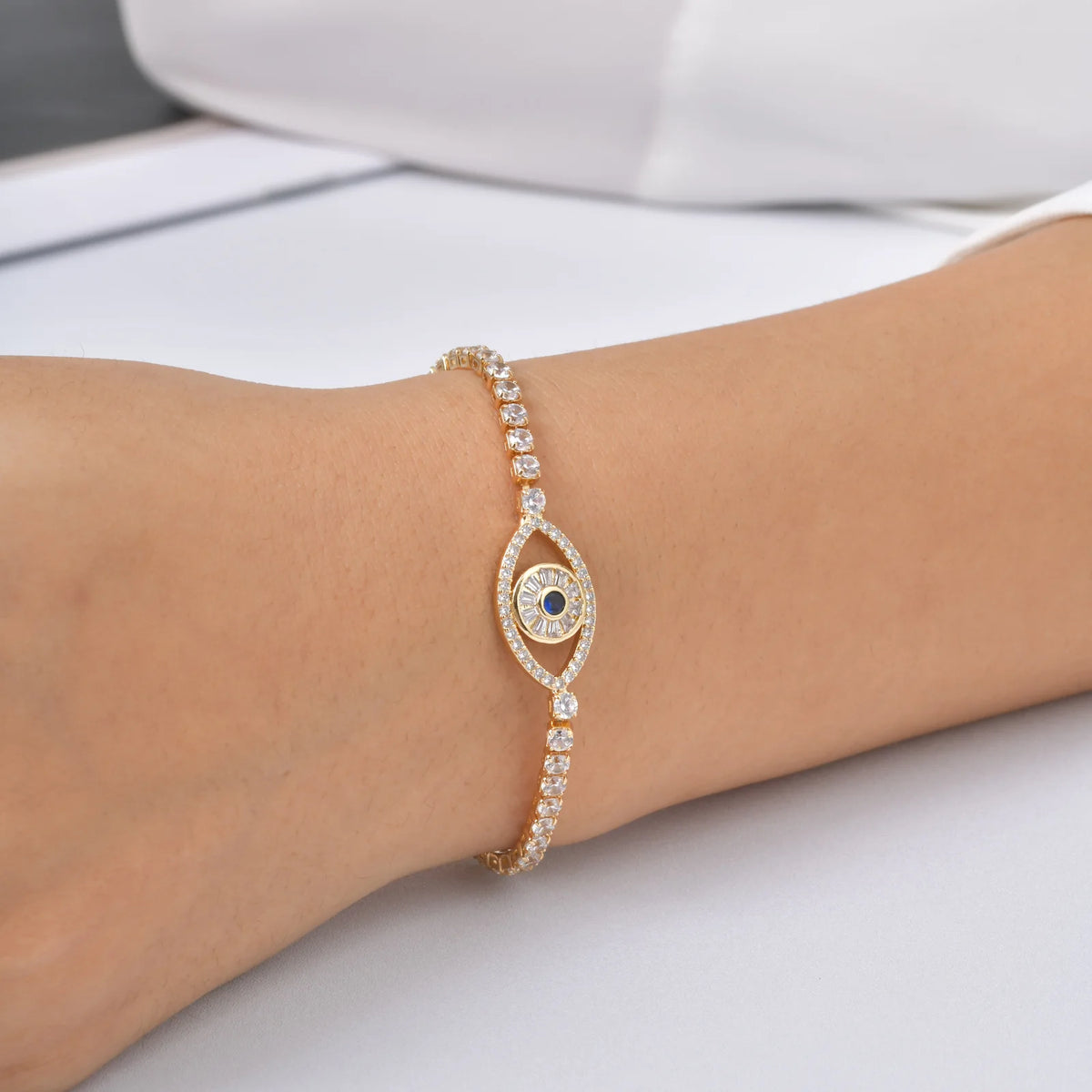 Zircon Evil Eye Gold Plated Chain Bracelet for Women Chain Link Bracelet SPOT