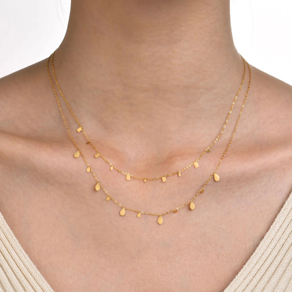 Boho Gold Multilayer Necklace – Geometric Pendants Stainless Steel Multilayer Chain Necklace SPOT