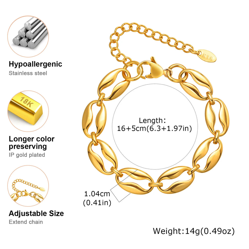 Coffee Bean Chain Bracelet – Gold Stainless Steel | Meaeguet Chain Link Bracelet SPOT