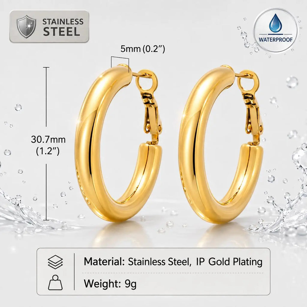 Chunky Gold Hoop Earrings – 18K Plated Stainless Steel 30–60mm Hoop Earrings SPOT
