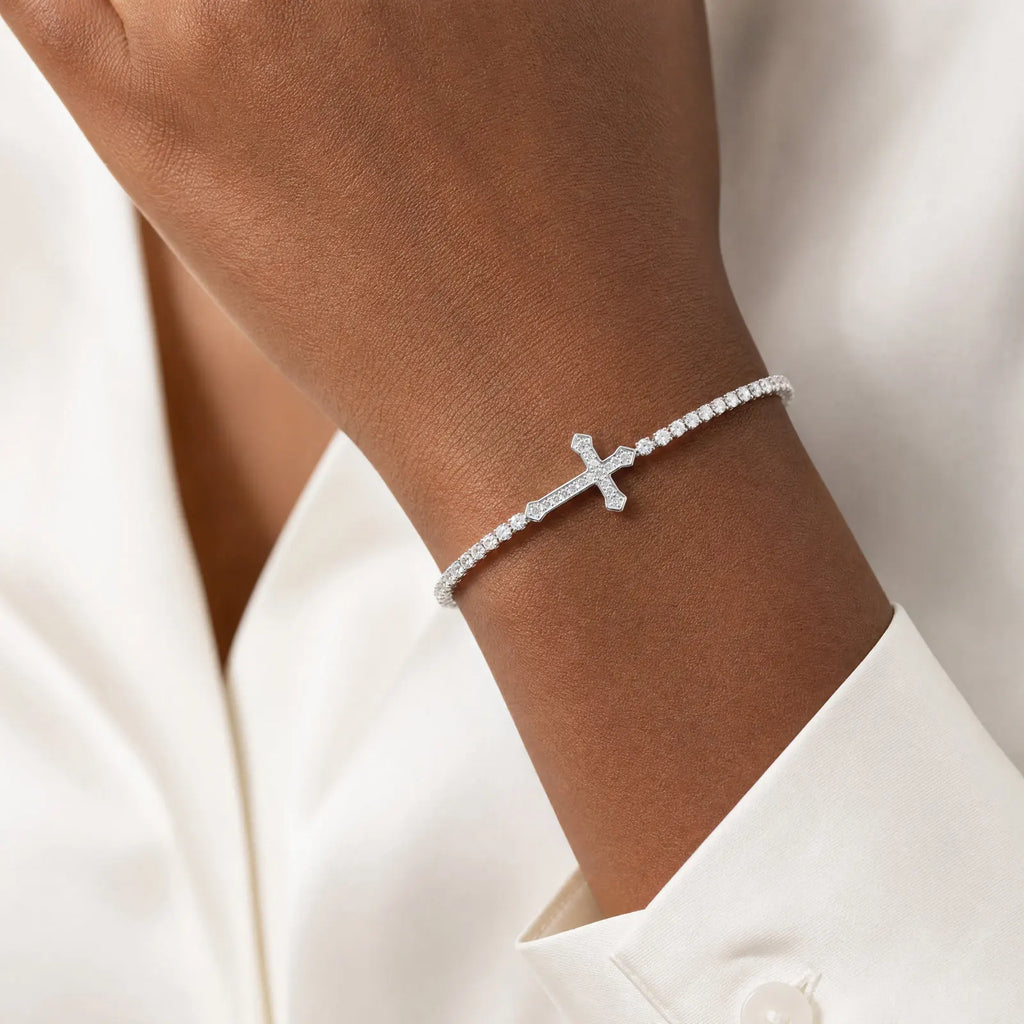 CZ Cross Tennis Bracelet – 18K Gold Plated, Hypoallergenic CZ Link Bracelet SPOT
