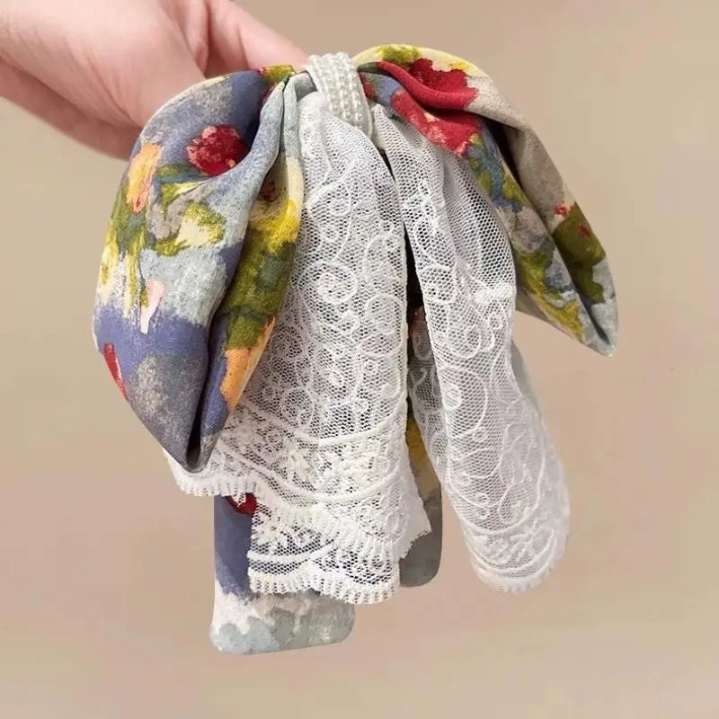 Oil Painting Lace Bow Hair Claw Clip – Vintage Elegant Style Hair Claw Clip SPOT