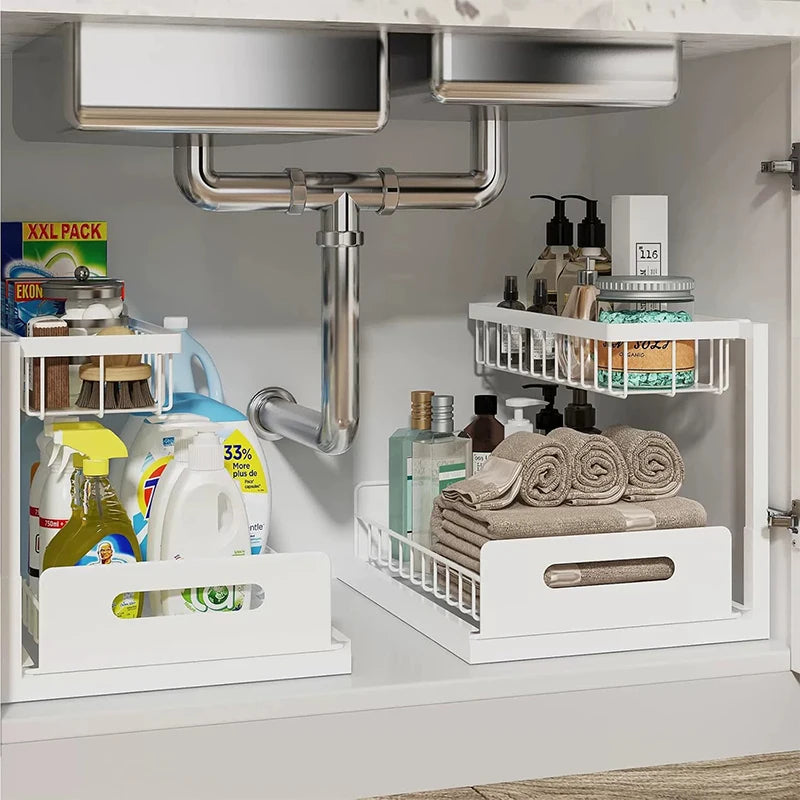 2-Tier Sliding Under Sink Organizer Rack – Kitchen & Bathroom Under Sink Organizer SPOT