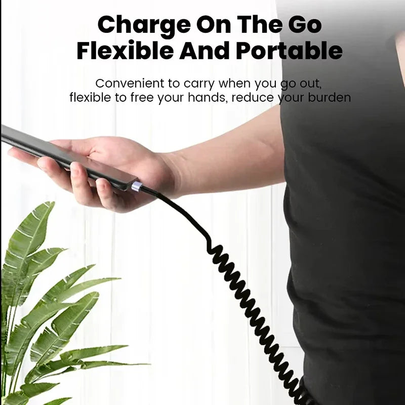 66W Retractable USB-C Cable – 6A Fast Charging Spring Coil USB-C Charging Cable SPOT