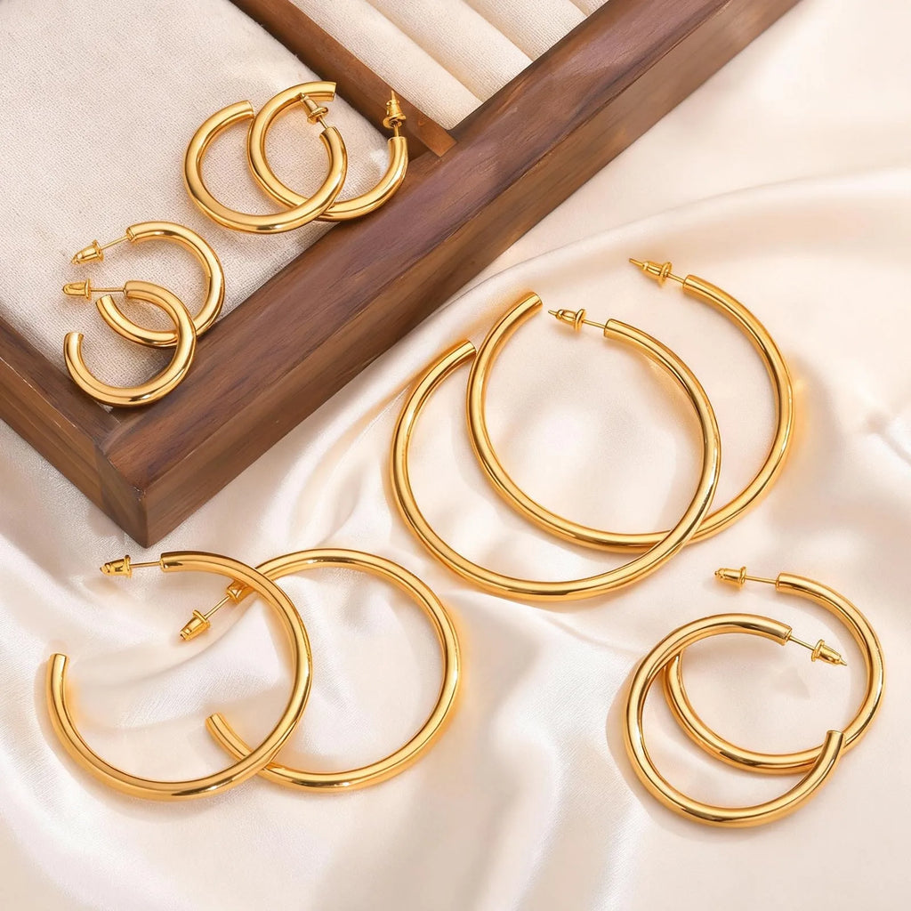 Chunky Gold Hoop Earrings – Waterproof Stainless Steel, 4 Sizes Hoop Earrings SPOT