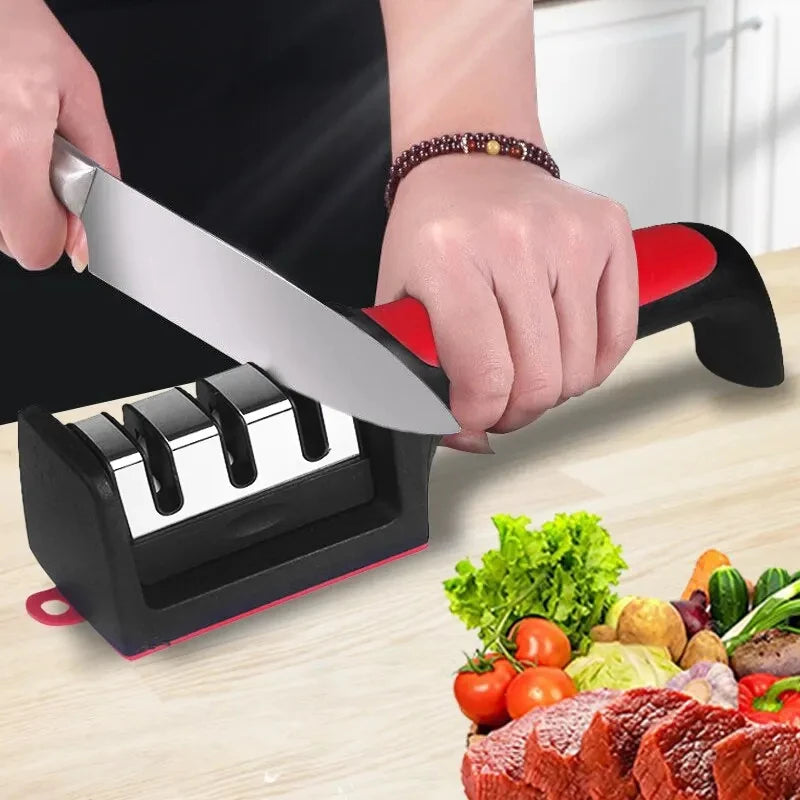 3/4-Stage Hand-Held Kitchen Knife Sharpener – Stainless Steel Knife Sharpener SPOT
