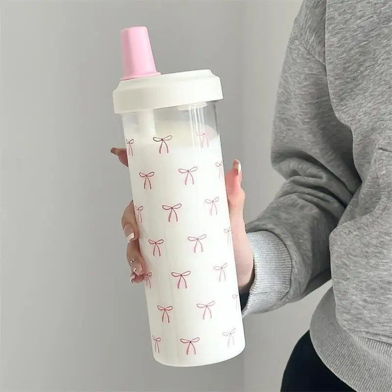 500/700ml Bow Straw Water Bottle – Cute Girls' Drink Cup Straw Water Bottle SPOT