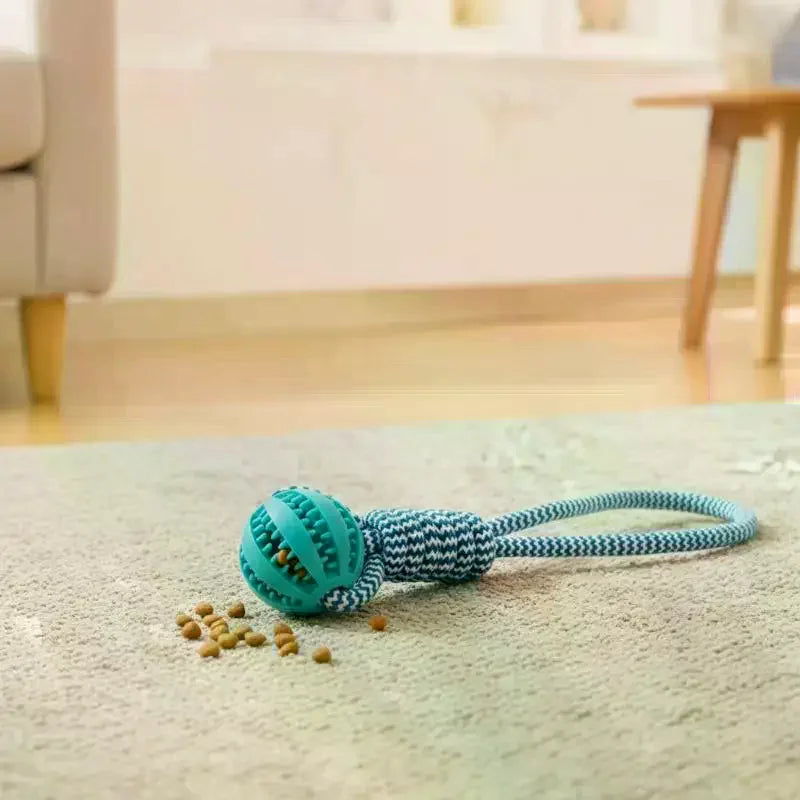 Interactive Dog Chew Toy – Food Leak Ball with Rope Pull Ring Dog Chew Toy SPOT