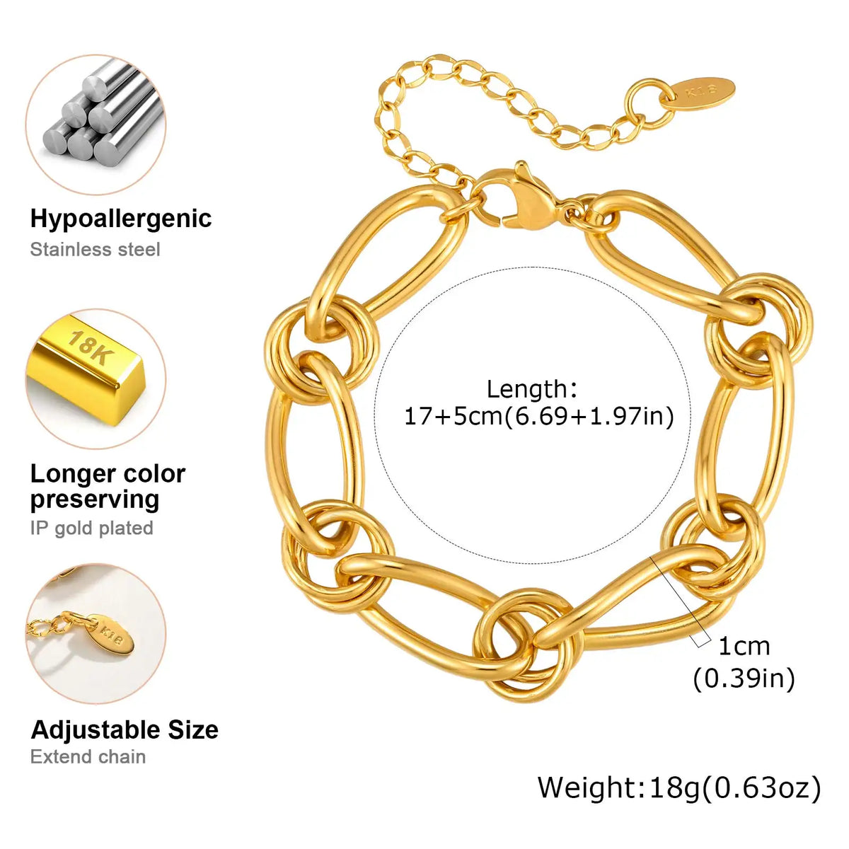 Chunky Geometric Link Bracelet – 18K Gold Plated Adjustable Chain Link Bracelet SPOT